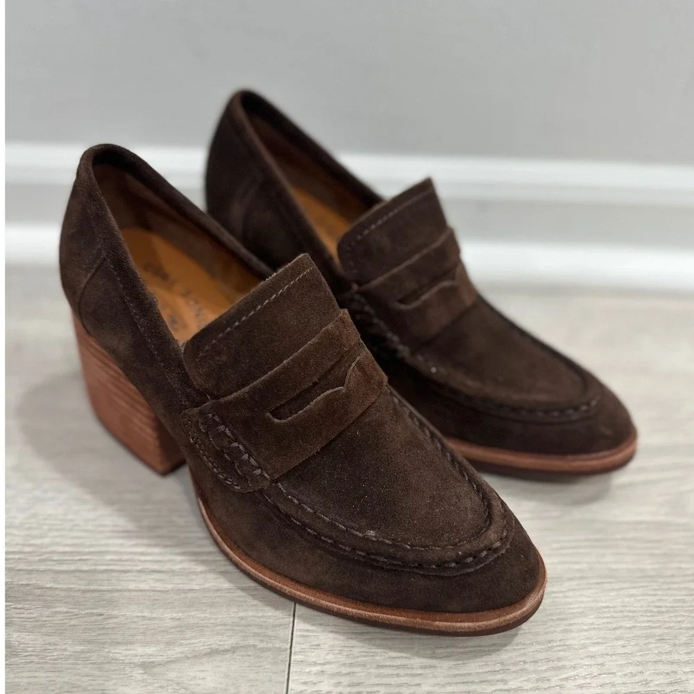 Kork-Ease Modeste Heeled Penny Loafers Sz 6 Chocolate Brown Preppy Academia Y2K